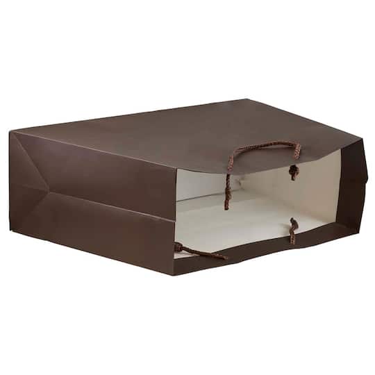 JAM Paper Matte Chocolate Brown Trapezoid Gift Bags with Rope Handles, 100ct.